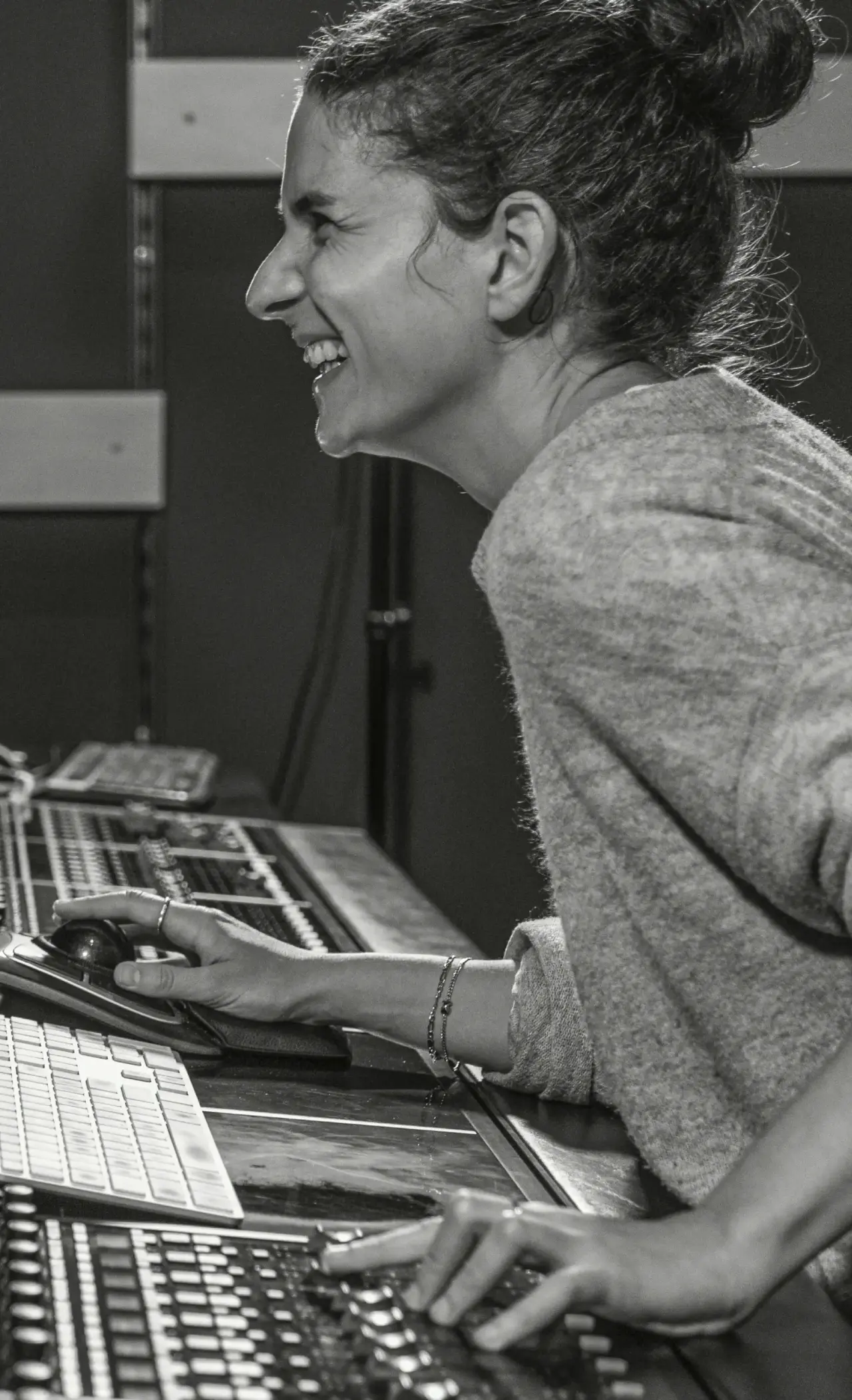 Amber Scott at a mixing console