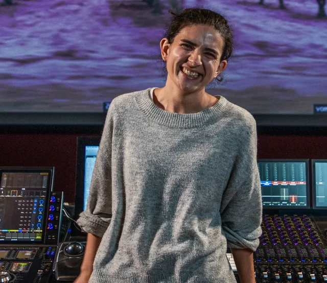 Amber Scott at a mixing console