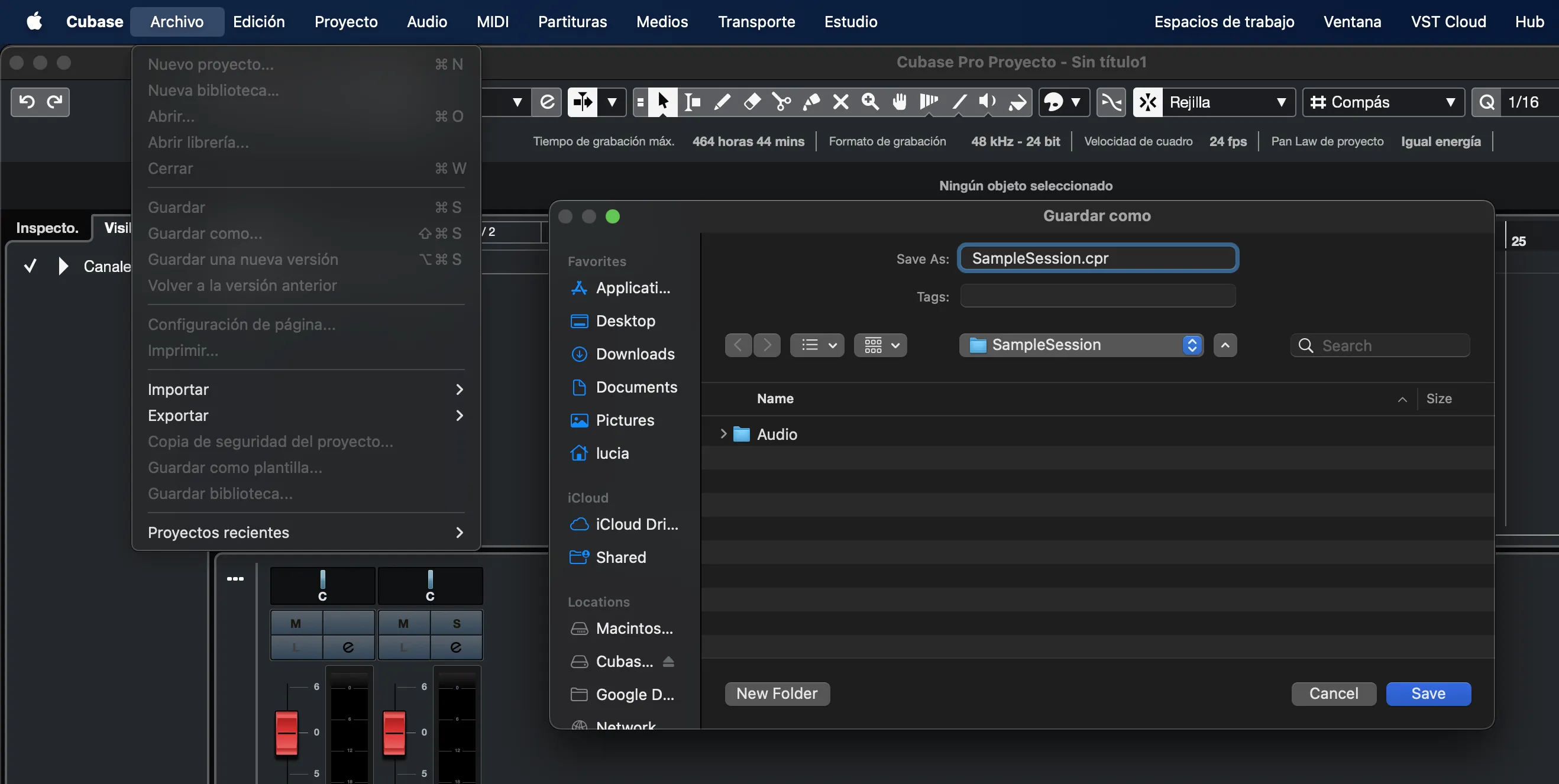 1. Crea una carpeta en Cubase/Nuendo para la sesión
