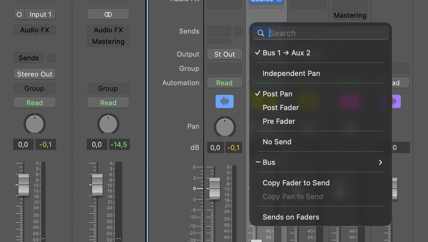 Logicpro audiosettings fadersettings