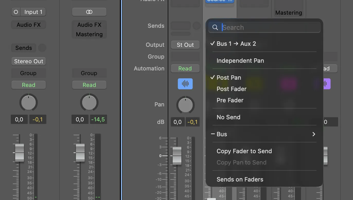 Configuración de fader pre/post
