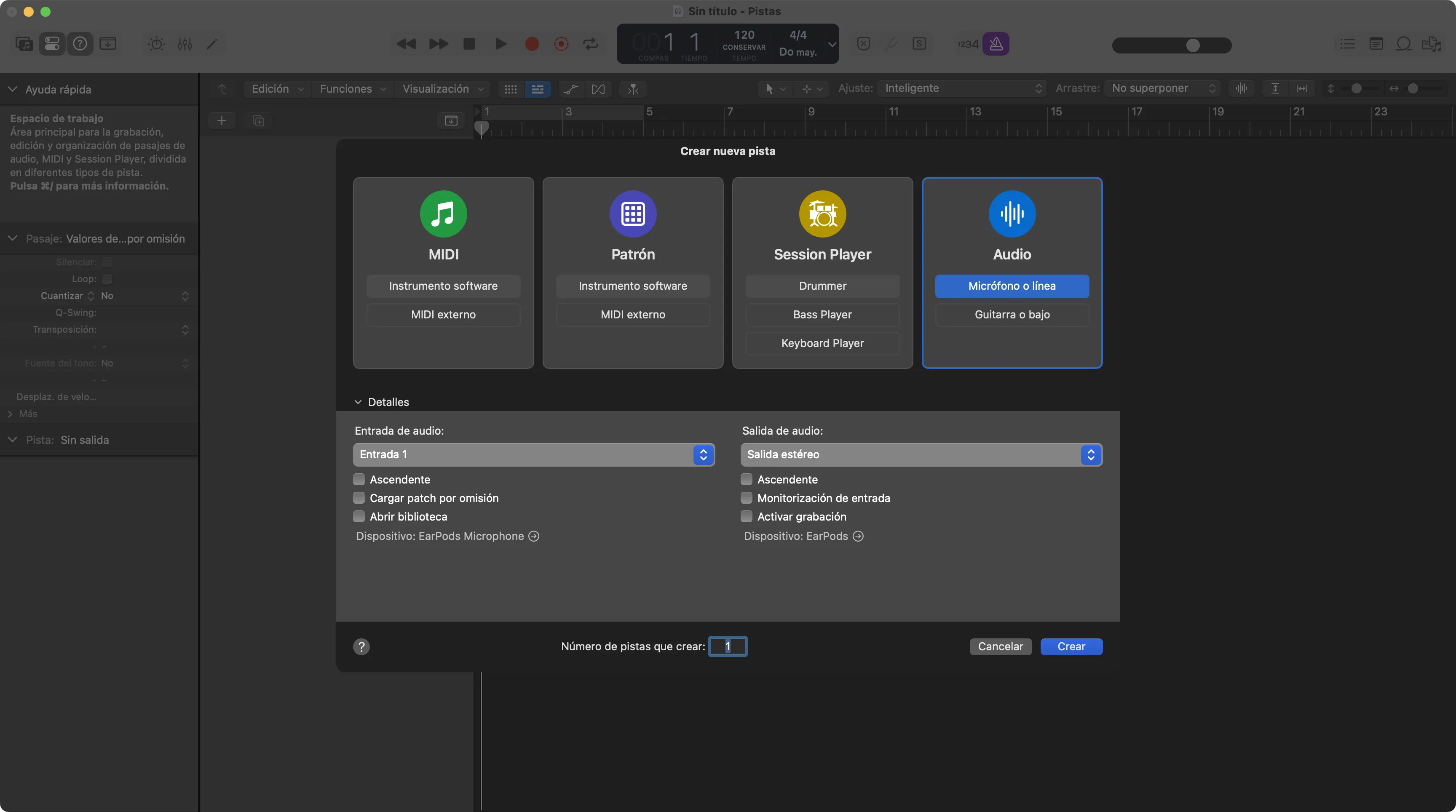1. Crea una carpeta para la sesión de Logic Pro