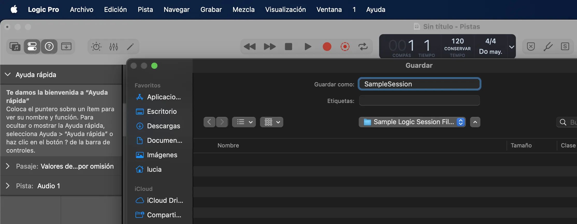 1. Crea una carpeta para la sesión de Logic Pro