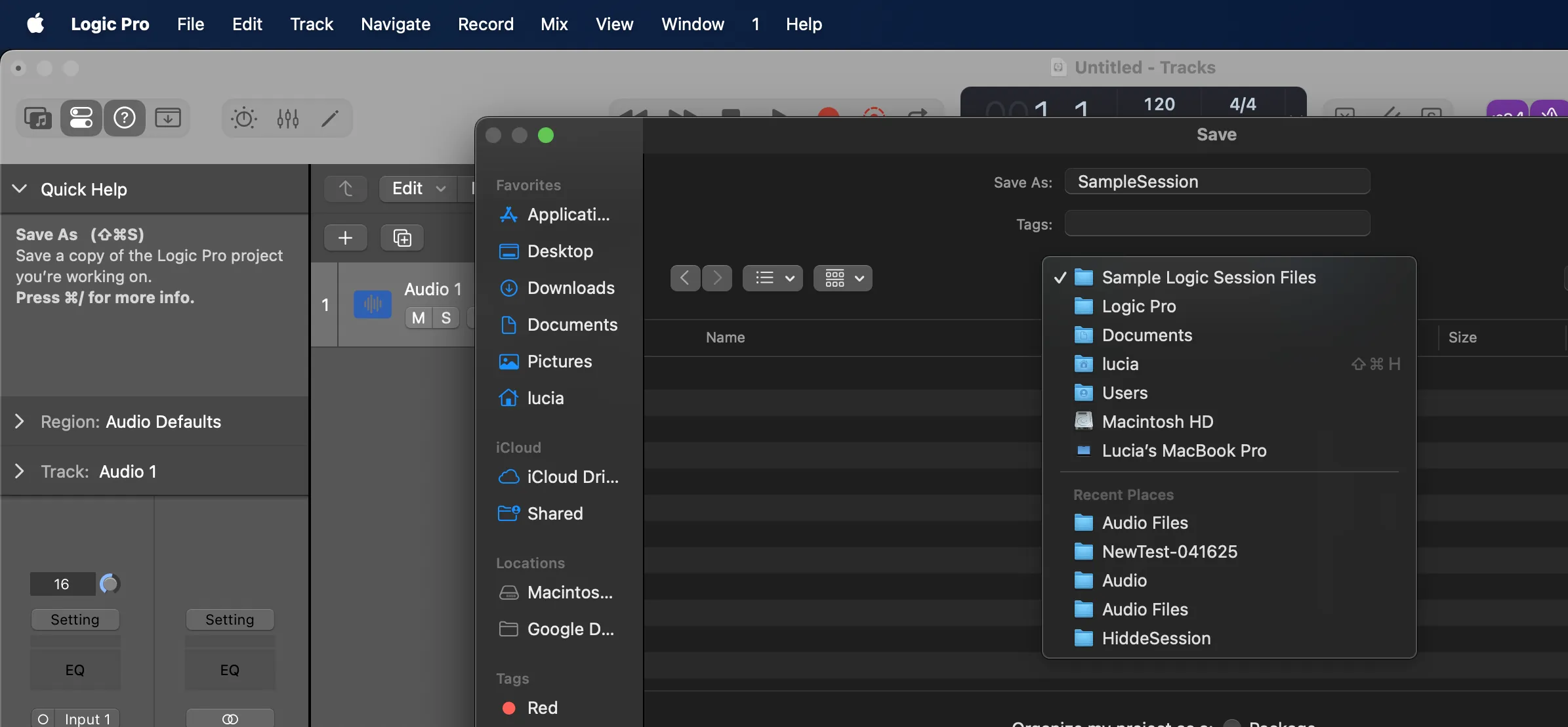 1. Create a folder for the Logic Pro session