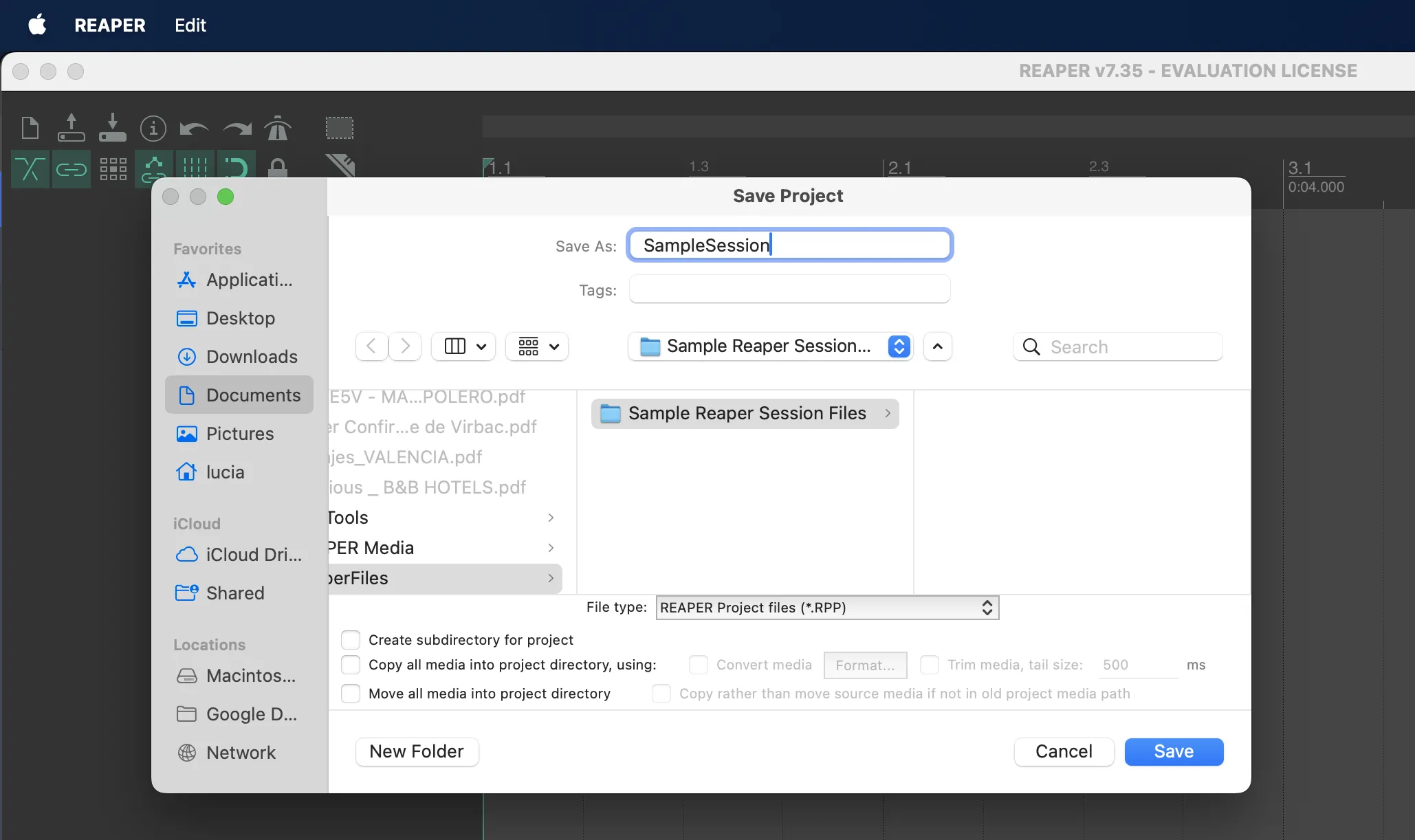 1. Create a folder for the Reaper session