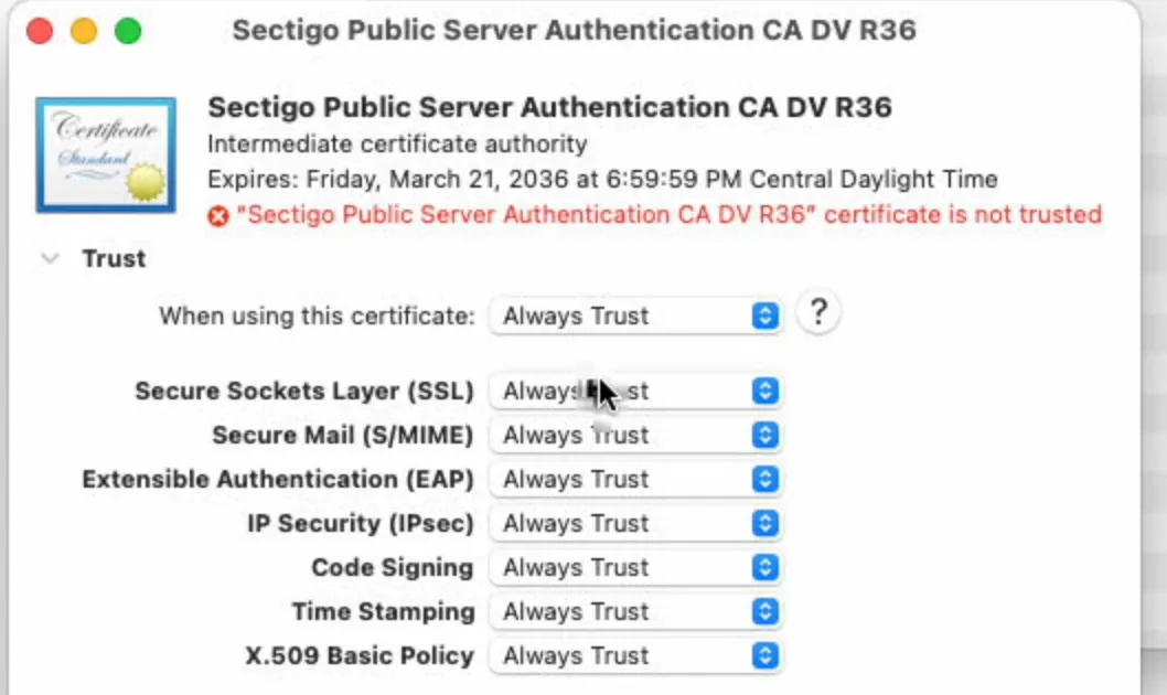 Addcertificate sectigopublicserverauthentication 3