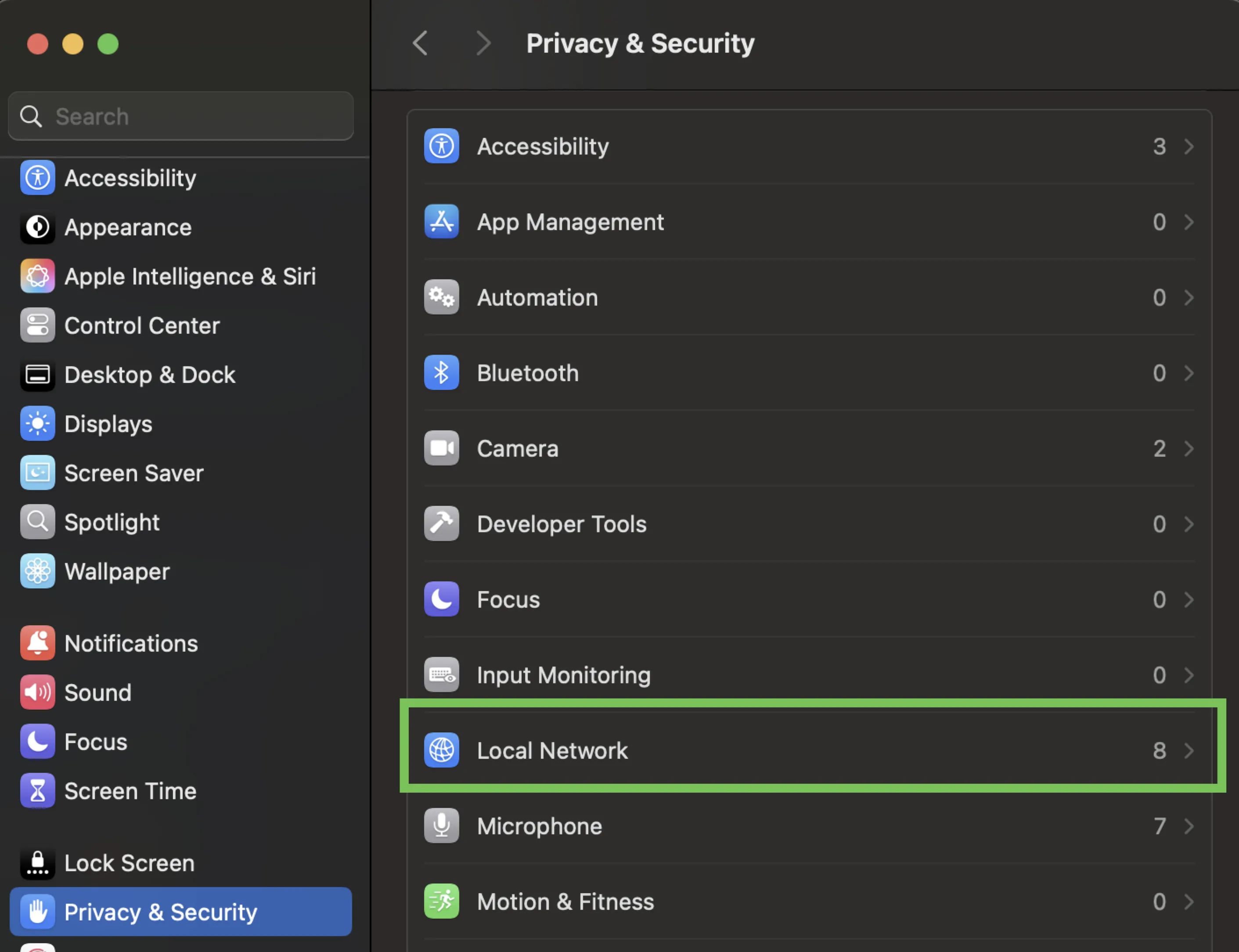 Permitir acceso a la red local en macOS Sequoia