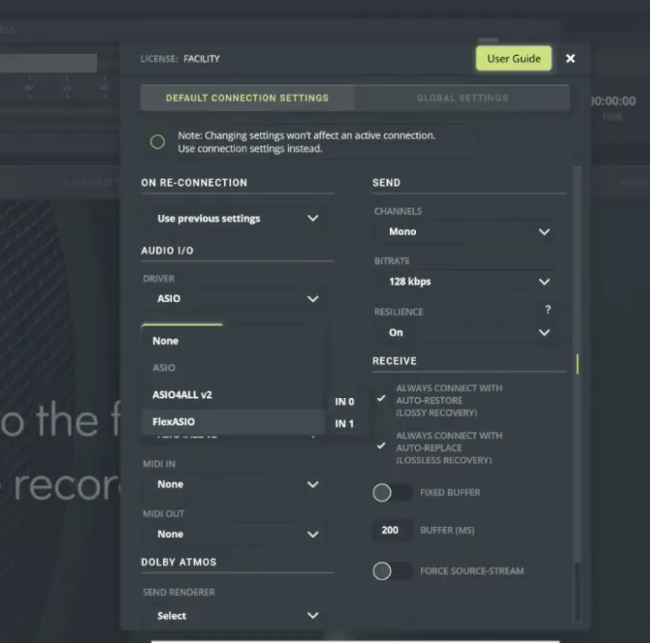 Defaultconnectionsettings asioinputoutput