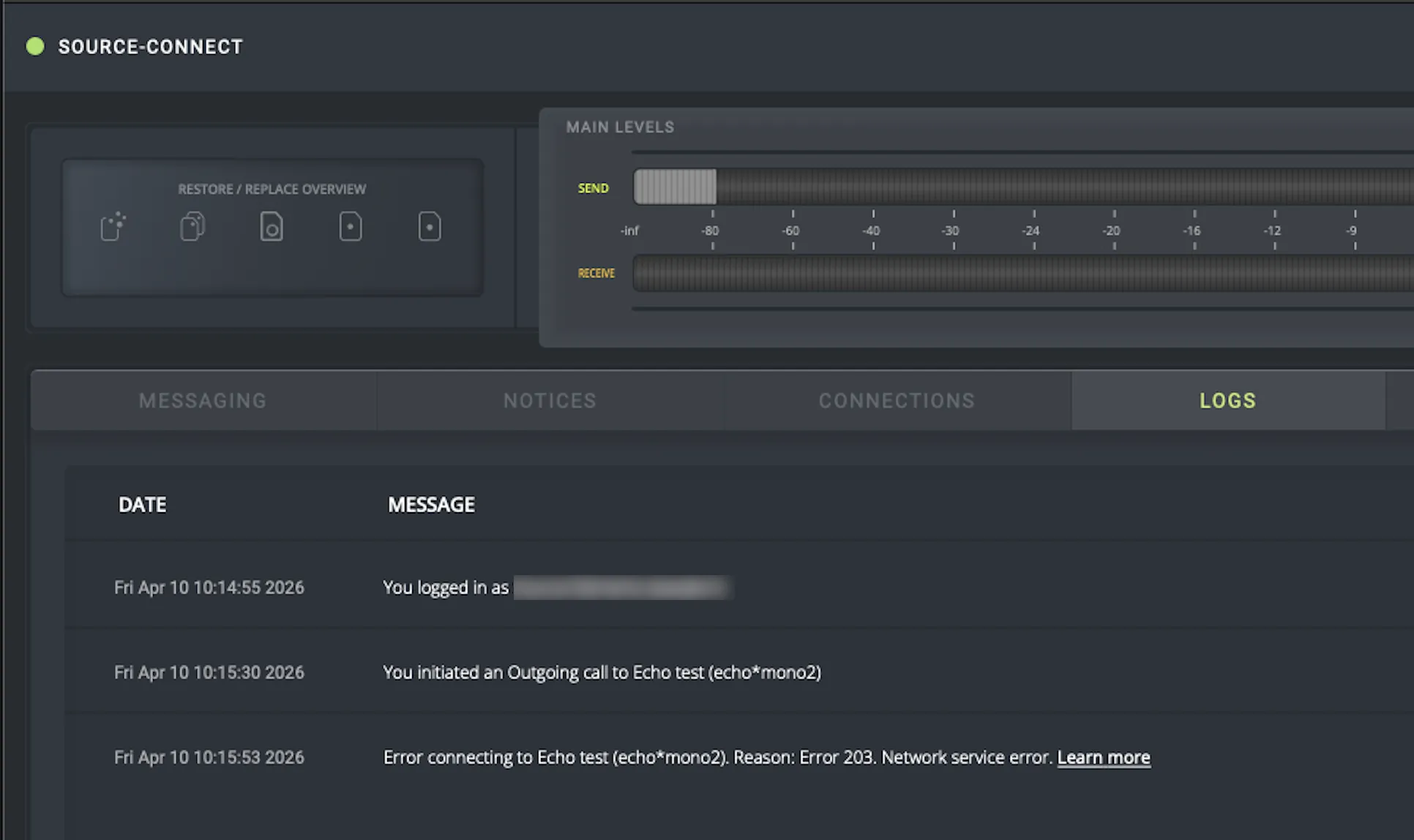 Sourceconnect4 error203