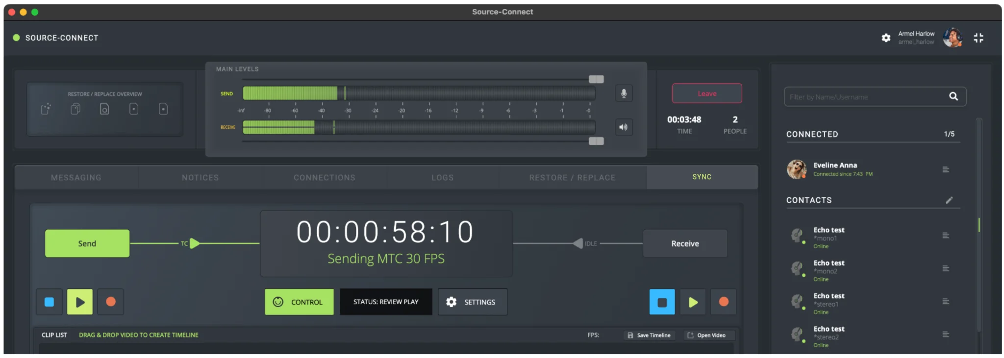 Settings in Source-Connect Studio/Facility