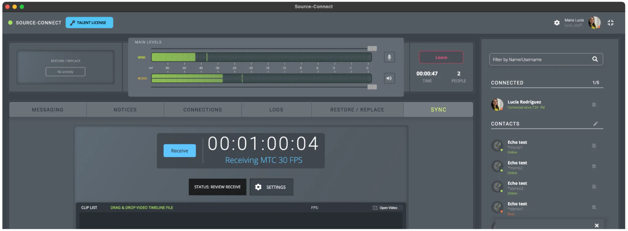 Settings in Source-Connect Talent