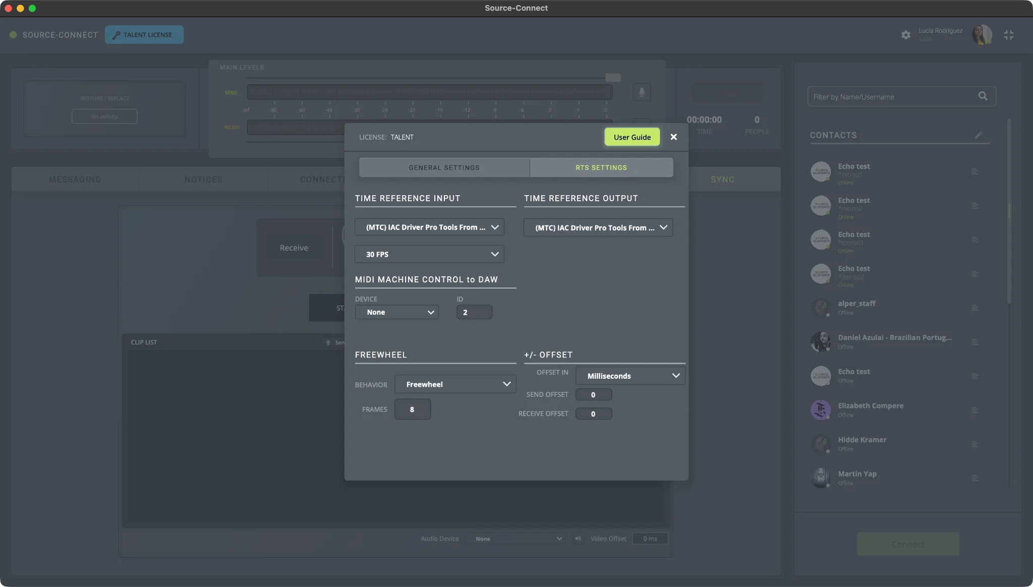Settings in Source-Connect Talent