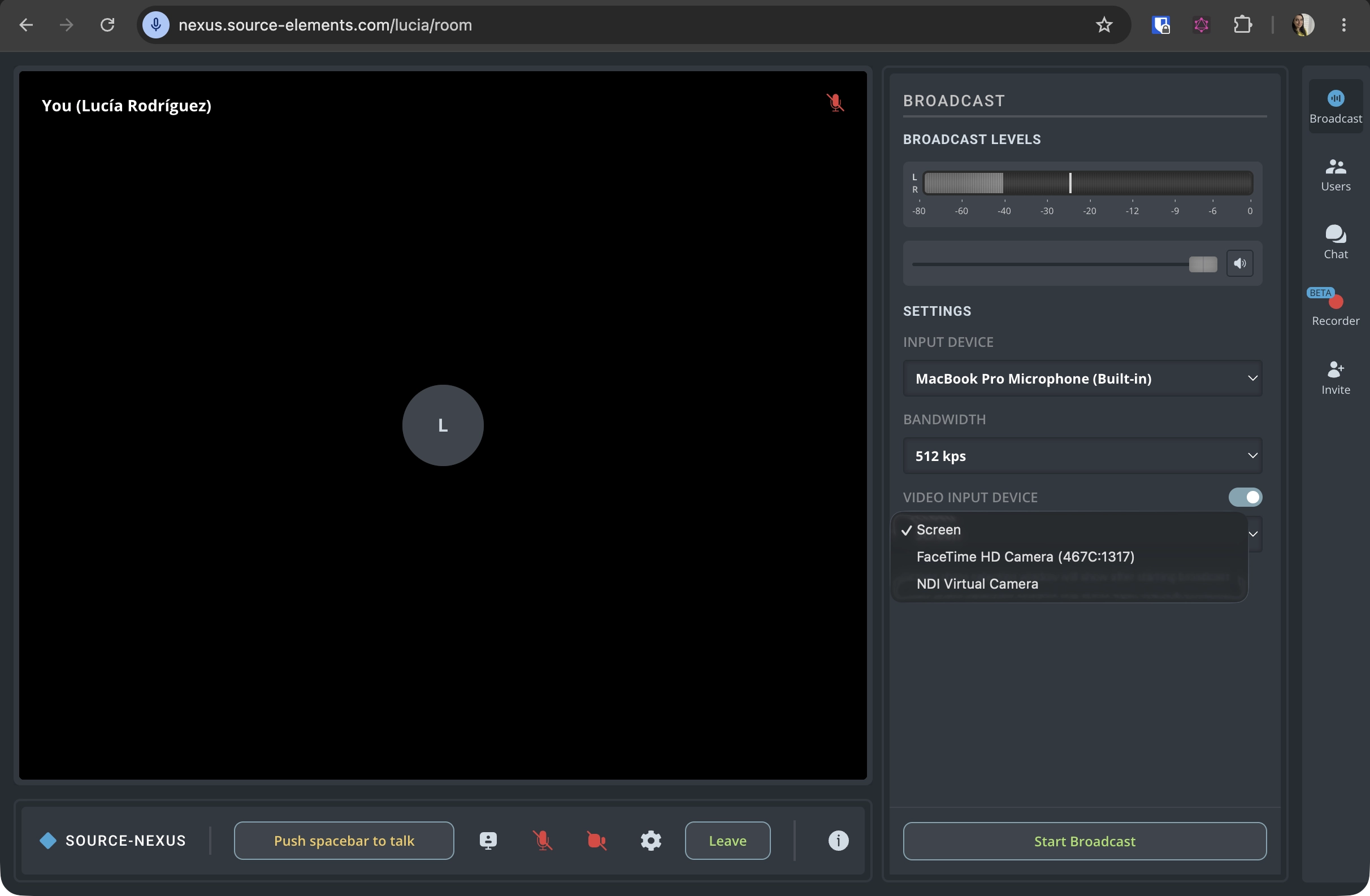 Seleccionar un dispositivo de video como fuente para su presentación