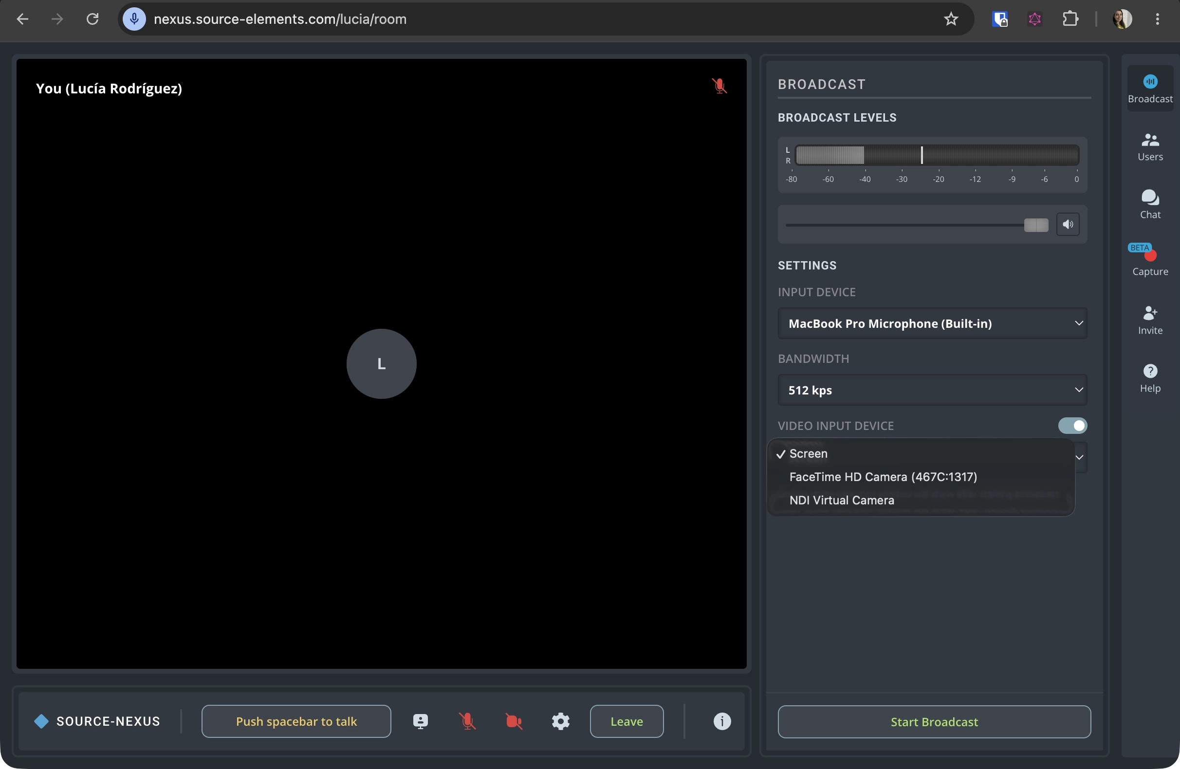 Selecting a video device as a presentation source