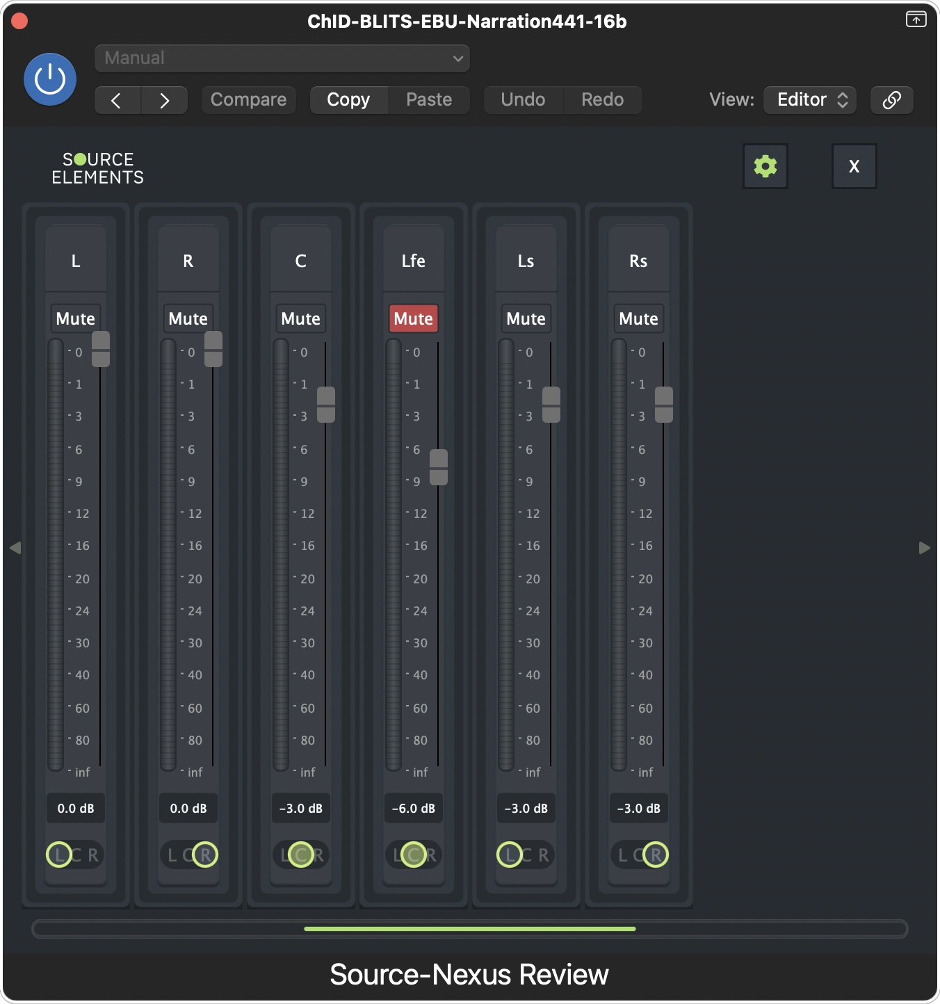 Ajustes del downmix en Source-Nexus Review