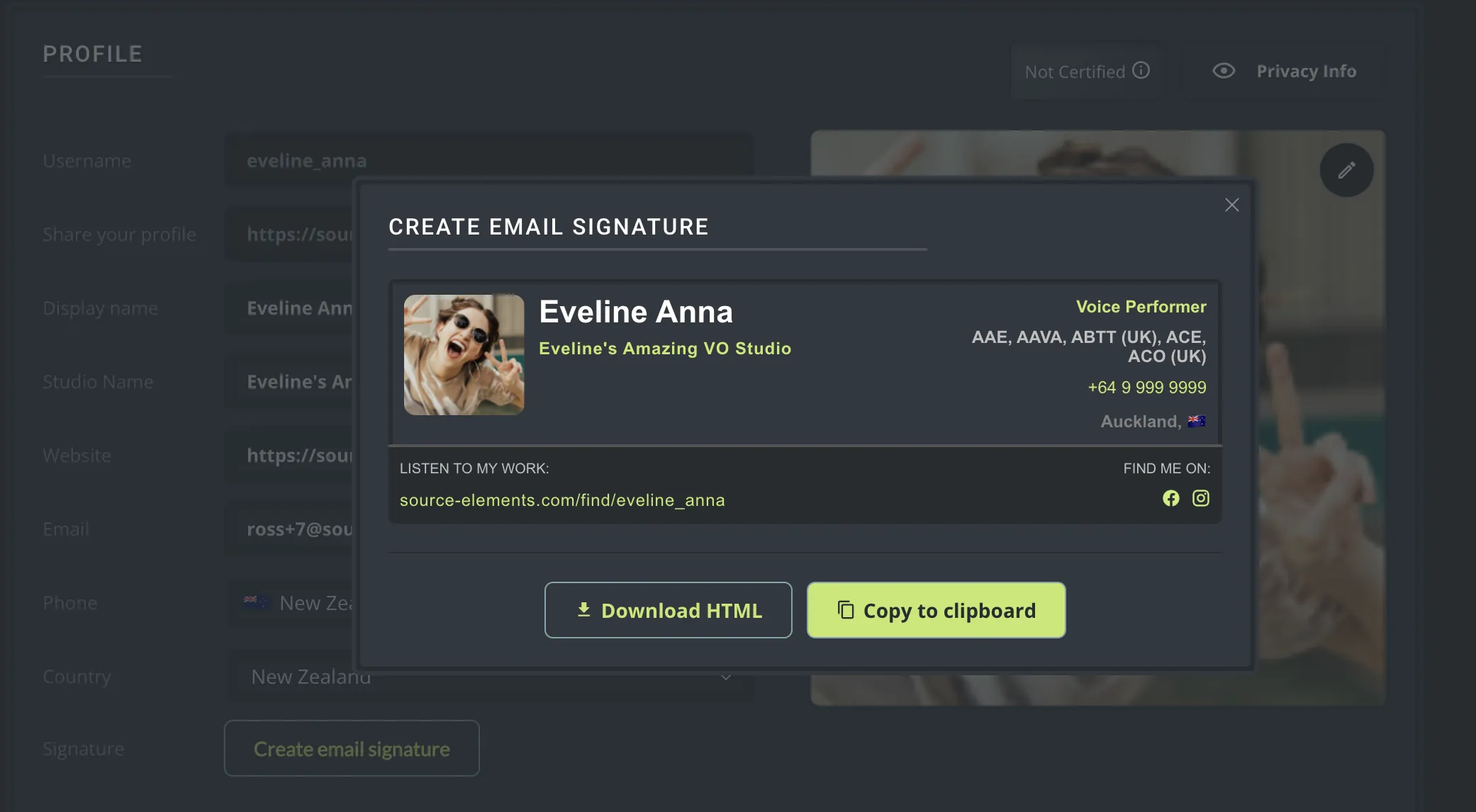 How to create a signature in the dashboard