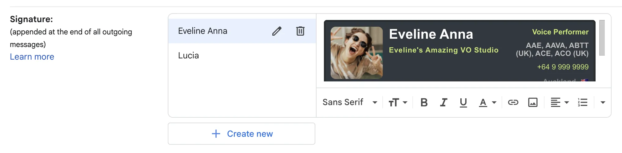 How to create a signature in the dashboard