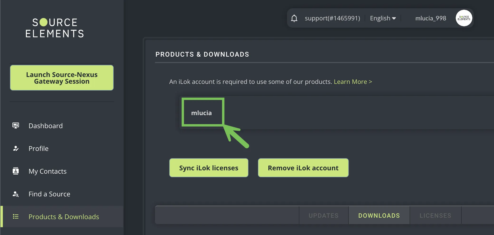 Source Elements account or username