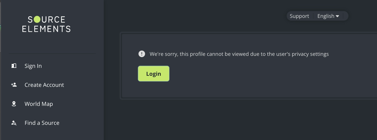 Profile cannot be viewed message in the Source Elements user dashboard