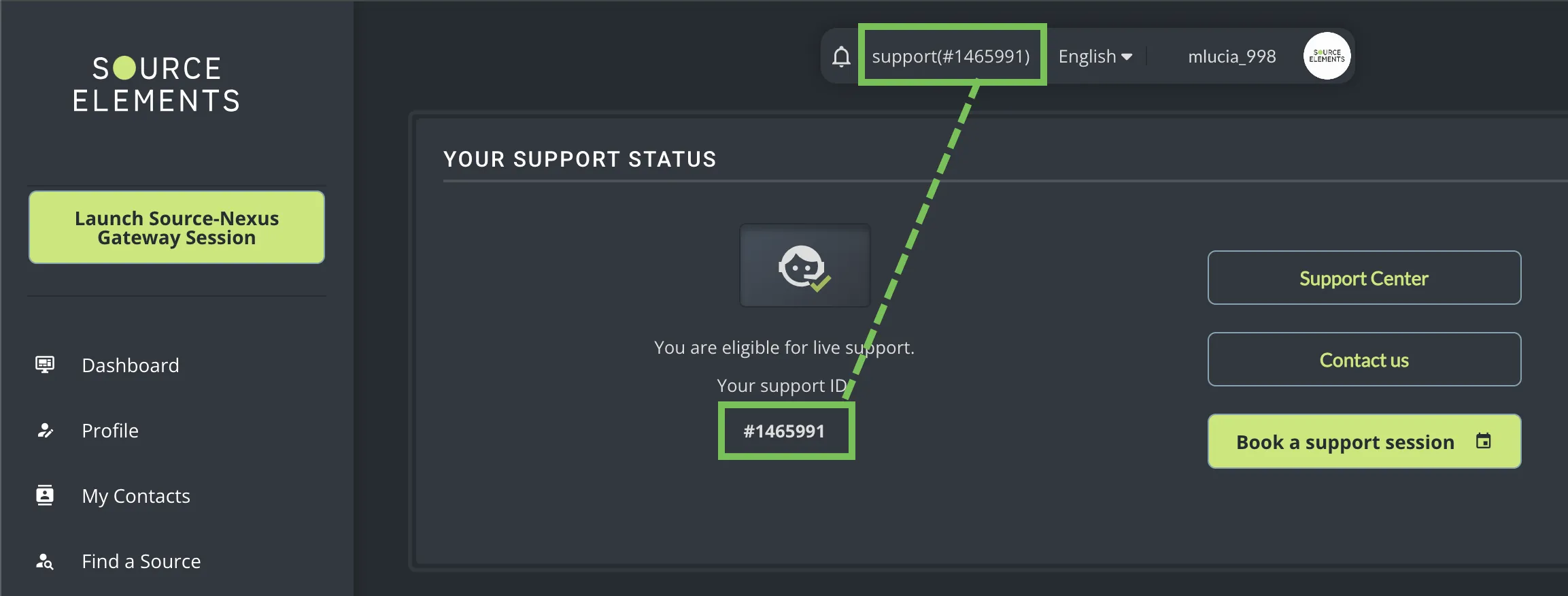 Source Elements account or username